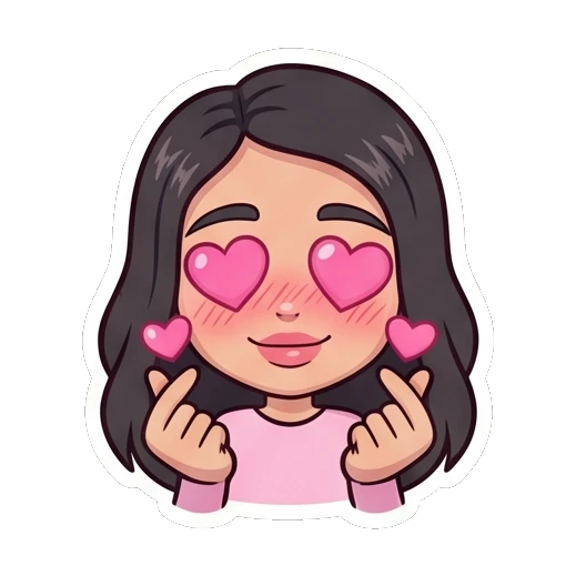 Girl showing love with heart eyes and finger hearts Cheerful Girl Daily Life sticker for expressive chats and social replies.