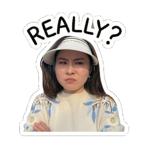 女子疑惑表情“REALLY?” Visor Girl's Daily Moods sticker for expressive chats and social replies.
