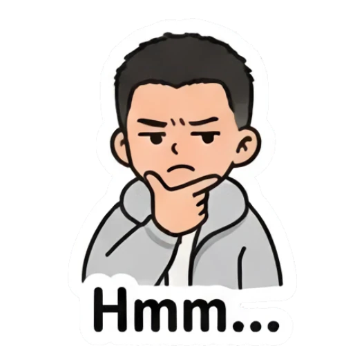 Boy resting chin on hand, thinking Hmm. Casual Boy Daily Vibes sticker for expressive chats and social replies.