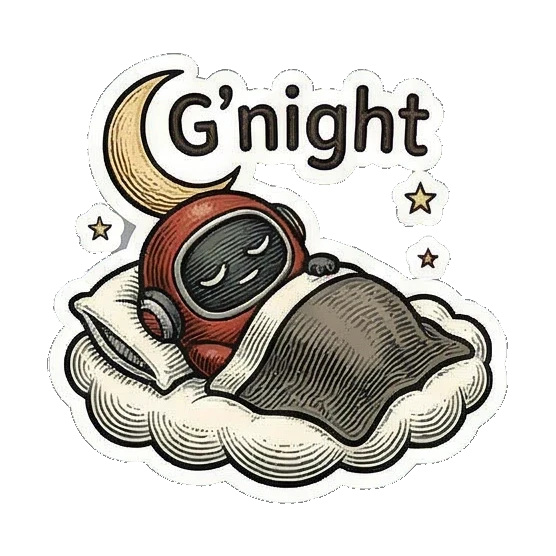 睡在云朵上的晚安机器人 Vintage Bot Emotions sticker for expressive chats and social replies.