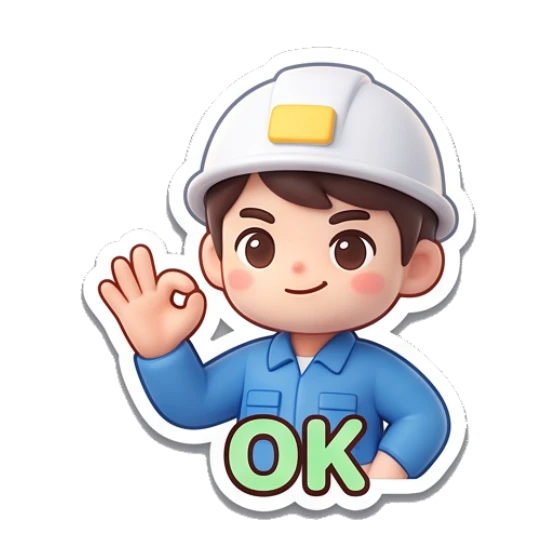 Construction girl making OK hand sign with happy face Yewab Construction Crew sticker for expressive chats and social replies.