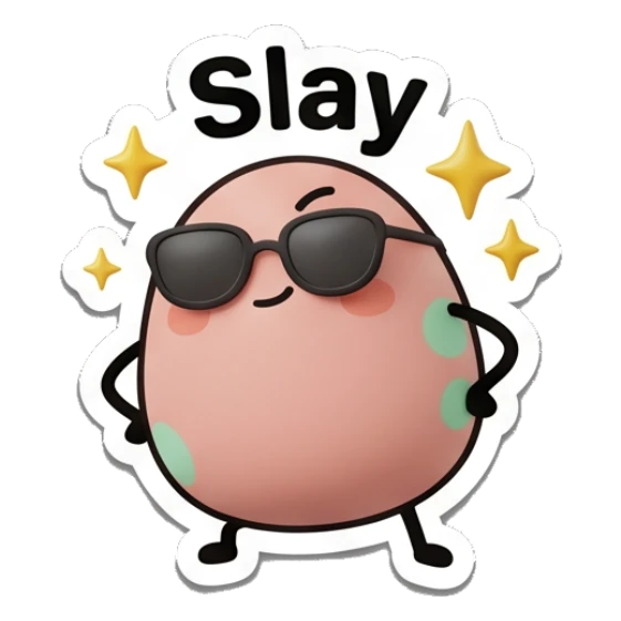 Cool egg wearing sunglasses with sparkles and text Slay Little Egg Buddies sticker for expressive chats and social replies.