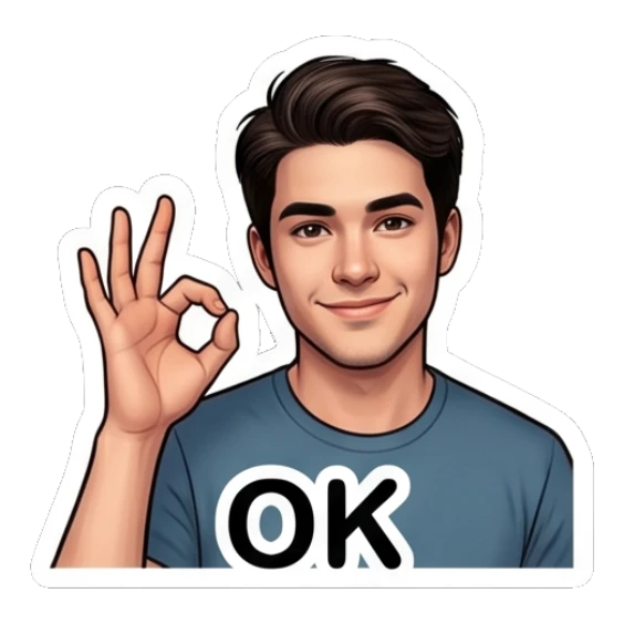Young man making an OK hand sign with a confident smile. Daily Life of a Cool Guy sticker for expressive chats and social replies.