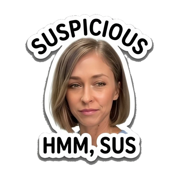 Woman looking suspicious with Hmm Sus text Daily Life of a Modern Woman sticker for expressive chats and social replies.