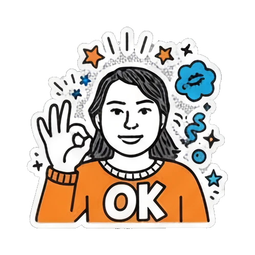 女孩比出OK手势 Pop Art Girl Expressions sticker for expressive chats and social replies.