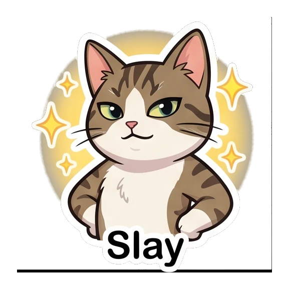 Tabby cat looking confident and sassy with sparkles Tabby Cat Daily Adventures sticker for expressive chats and social replies.