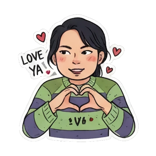 比心LOVE YA Doodle Girl's Moods sticker for expressive chats and social replies.