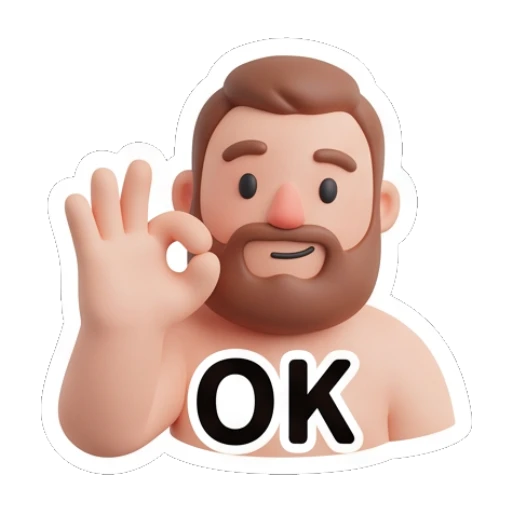 Bearded man making an OK hand gesture with a confident smile. Bearded Buddy Expressions sticker for expressive chats and social replies.