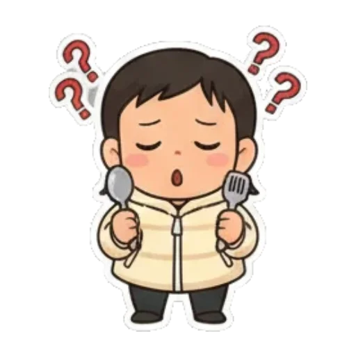 拿着餐具一脸困惑 Chibi Expressive Stickers sticker for expressive chats and social replies.