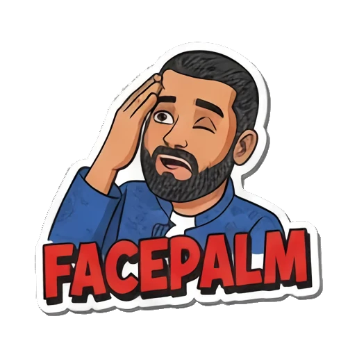 Facepalm 捂脸，表示无奈或沮丧 Bearded Guy's Cartoon Vibes sticker for expressive chats and social replies.
