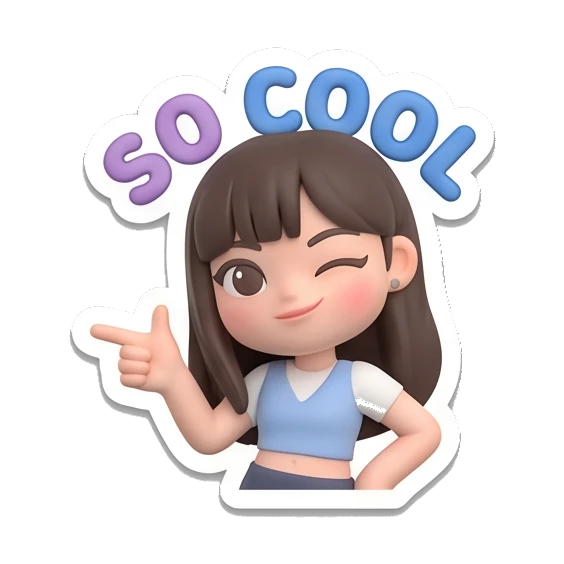 Girl winking and pointing finger with text SO COOL Cute Girl Daily Expressions sticker for expressive chats and social replies.