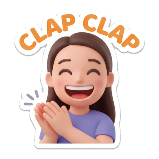 Girl clapping hands happily with Clap Clap text Cheerful Girl Daily Expressions sticker for expressive chats and social replies.