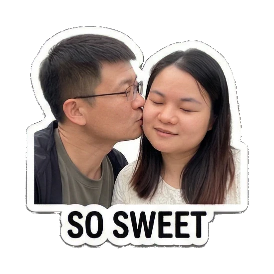 man kissing woman cheek Sweet Couple Moments sticker for expressive chats and social replies.