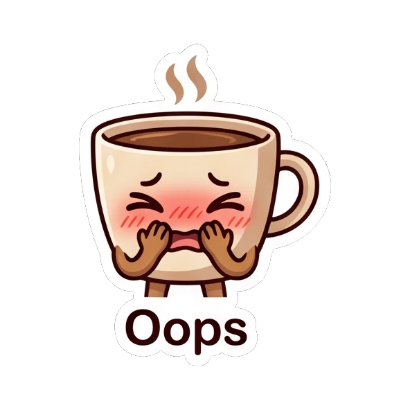 Embarrassed coffee cup blushing with hands on its cheeks. Cheerful Coffee Cup Pals sticker for expressive chats and social replies.