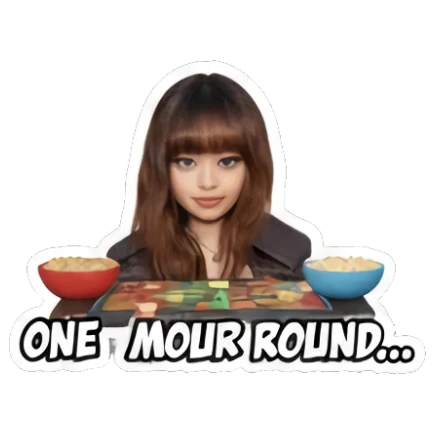 Gamer girl sitting at a table with snacks and 'ONE MORE ROUND...' text, determined. Gamer Girl Adventures sticker for expressive chats and social replies.