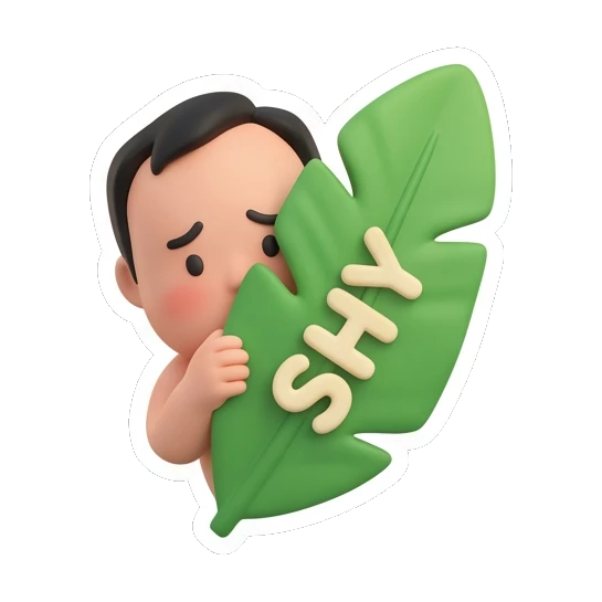 男孩躲在叶子后害羞 Summer Boy Adventures sticker for expressive chats and social replies.