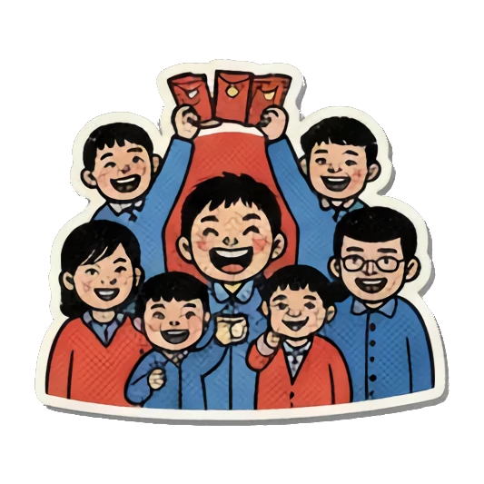 小男孩赢得胜利 Joyful New Year Boy sticker for expressive chats and social replies.