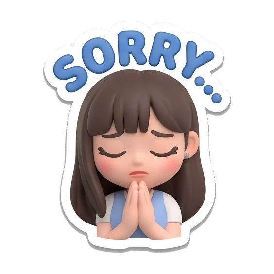 Girl praying with closed eyes and text SORRY Cute Girl Daily Expressions sticker for expressive chats and social replies.