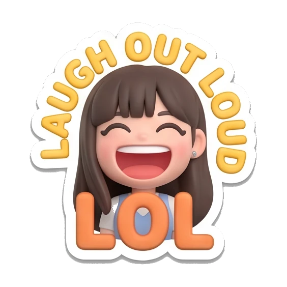 Girl laughing out loud with wide mouth and text LAUGH OUT LOUD LOL Cute Girl Daily Expressions sticker for expressive chats and social replies.