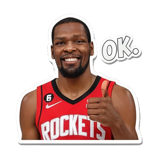 Durant giving a thumbs up with 'OK' text, happy expression. Kevin Durant Basketball Moods sticker for expressive chats and social replies.