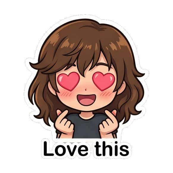 Brown-haired girl making a heart gesture with her fingers. Brown Hair Chibi Girl Daily Life sticker for expressive chats and social replies.