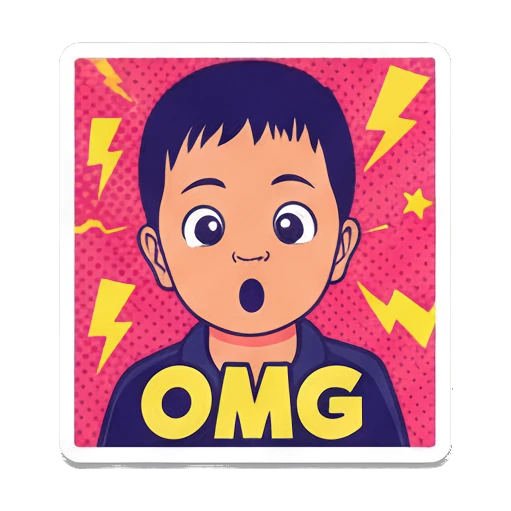 男孩惊讶张嘴OMG Vibrant Boy Pop Art sticker for expressive chats and social replies.