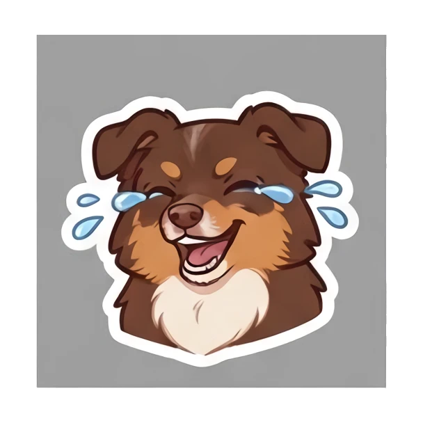 Aussie dog laughing with tears of joy. Cheerful Aussie Buddy sticker for expressive chats and social replies.