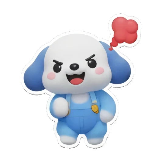 蓝色小狗头顶冒红烟，文字ANGRY，愤怒表情 Blue Puppy Daily Adventures sticker for expressive chats and social replies.