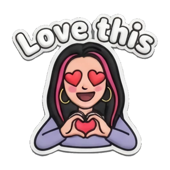 Loving girl forming a heart shape with her hands Puff Print Girl Vibes sticker for expressive chats and social replies.