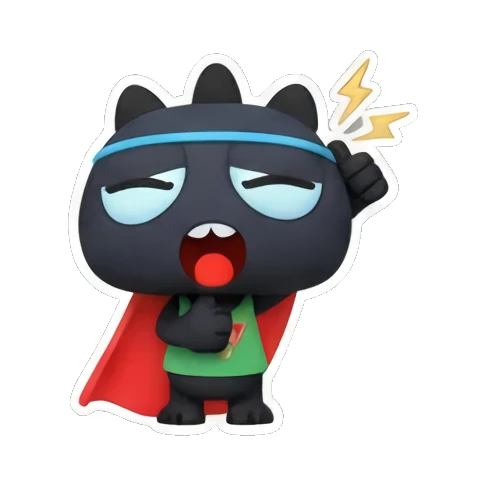 Black monster in superhero cape looks shocked. Little Black Monster Moods sticker for expressive chats and social replies.