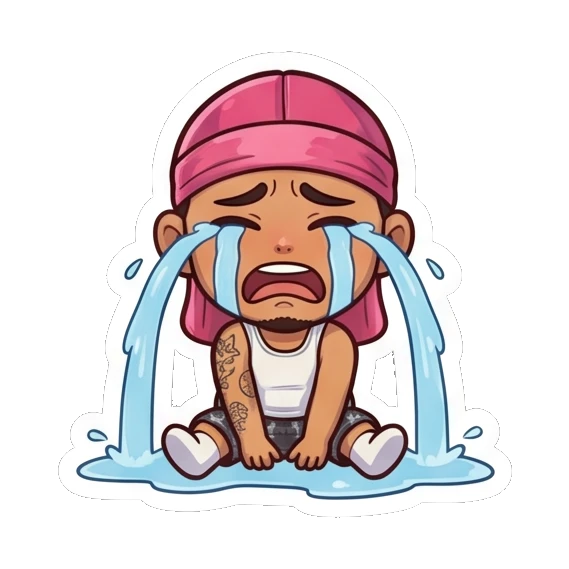 Guy sitting and crying loudly with a puddle of tears Cool Durag Guy sticker for expressive chats and social replies.