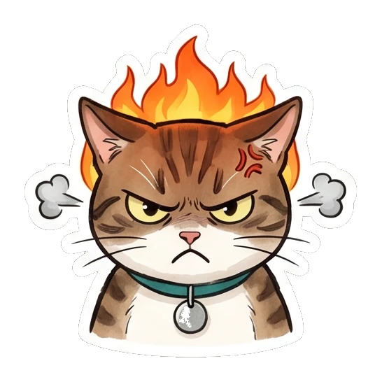 Tabby cat fuming with fire above its head and steam Tabby Cat Daily Life sticker for expressive chats and social replies.