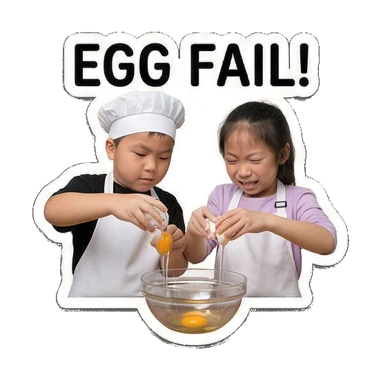 kids cracking eggs together Little Chefs Cooking Adventures sticker for expressive chats and social replies.