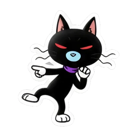 Black cat pointing aggressively. Cool Black Cat Daily sticker for expressive chats and social replies.