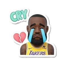 Basketball star crying with blue tears and broken heart, CRY text King James Expressive Moments sticker for expressive chats and social replies.