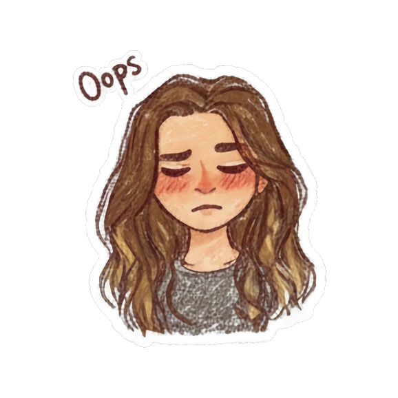 Embarrassed girl blushing with text Oops Curly Haired Girl Daily Vibes sticker for expressive chats and social replies.