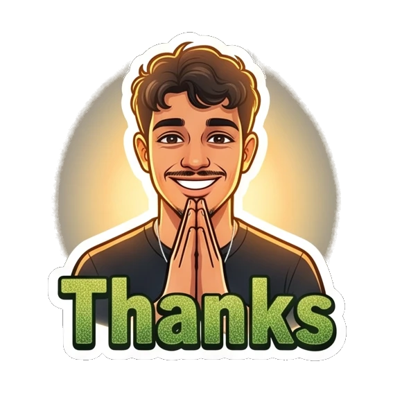 Young man praying with 'Thanks' text. Cool Guy Daily Vibes sticker for expressive chats and social replies.