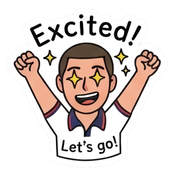 Young man cheering with arms raised in excitement. Daily Life of a Cool Guy sticker for expressive chats and social replies.
