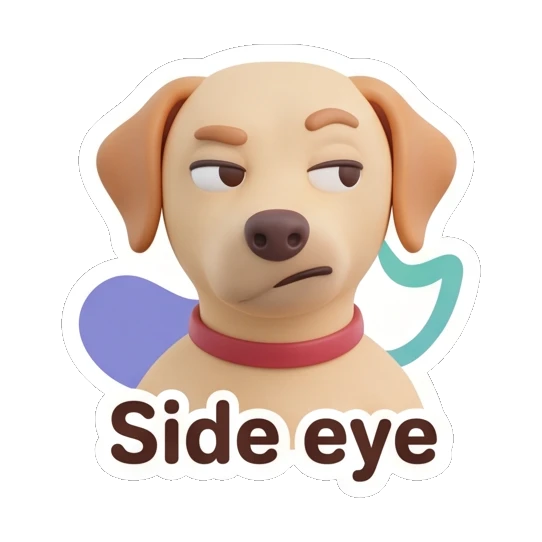 Labrador giving a skeptical side eye look, text Side eye Cheerful Labrador Daily sticker for expressive chats and social replies.