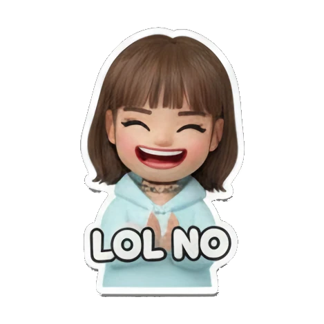 Girl laughing with LOL NO text Cute 3D Girl Daily Life sticker for expressive chats and social replies.