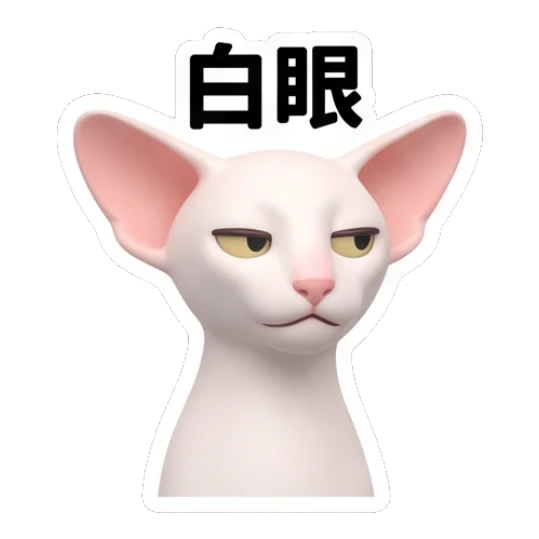 Annoyed Sphynx cat rolling eyes with '白眼' text Sphynx Cat Daily Vibes sticker for expressive chats and social replies.