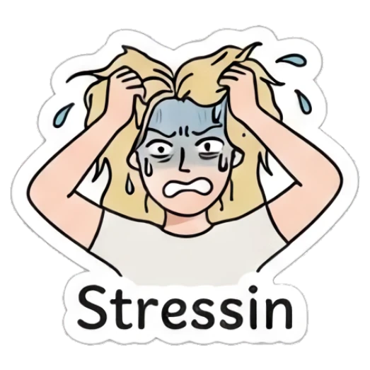 Blonde girl pulling her hair in frustration with text Stressin Blonde Girl Daily Vibes sticker for expressive chats and social replies.