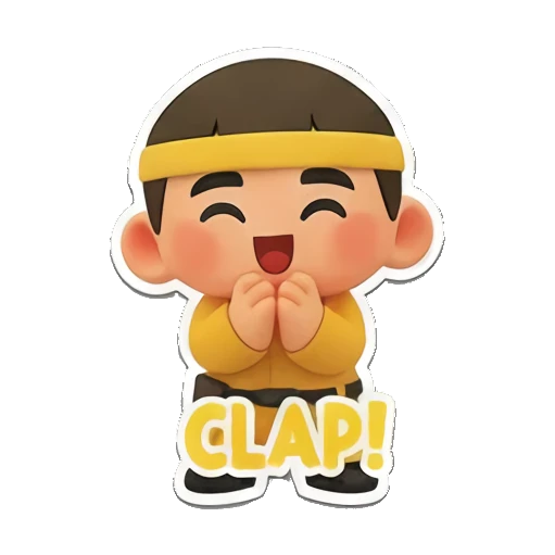 10. Boy clapping hands with Clap text. Cheerful Yellow Boy Adventures sticker for expressive chats and social replies.