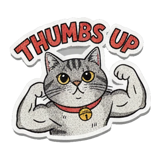muscular cat flexing thumbs up Retro Grumpy Cat Vibes sticker for expressive chats and social replies.