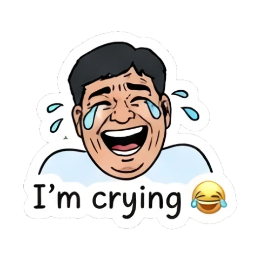 Man laughing with tears and 'I'm crying' text Office Guy Daily Vibes sticker for expressive chats and social replies.