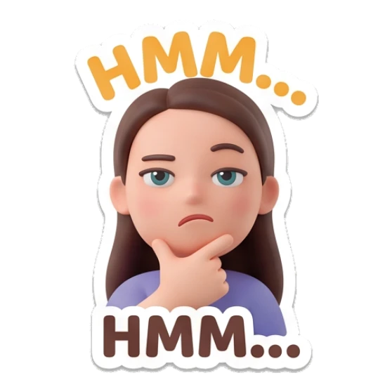 Girl thinking with hand on chin and Hmm text Cheerful Girl Daily Expressions sticker for expressive chats and social replies.