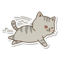 Playful cat running across Cozy Tabby Daily sticker for expressive chats and social replies.