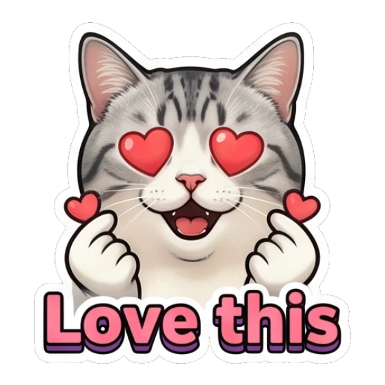 Loving tabby cat making heart fingers with text Love this Expressive Tabby Cat sticker for expressive chats and social replies.