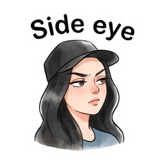 Girl in cap giving side eye with text Side eye Modern Girl Daily Vibes sticker for expressive chats and social replies.