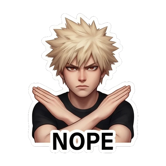 Spiky hair boy crossing his arms to signal a firm no. Spiky Hair Anime Boy Expressions sticker for expressive chats and social replies.